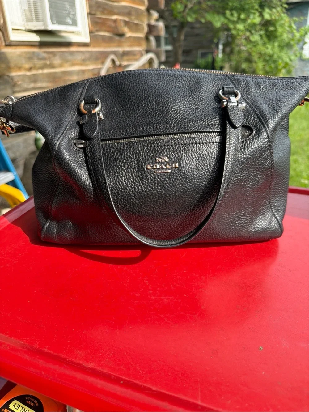 Coach Black Pebbled Leather Tote with Gold-Tone Logo